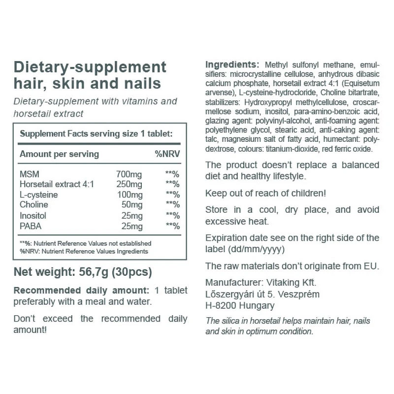 Vitamines pour cheveux, peau et ongles Vitaking (30 comprimés) – Image 3