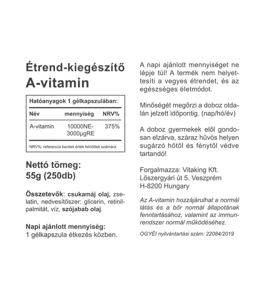 Vitamine A-10000 de Vitaking (250 capsules molles) – Image 2