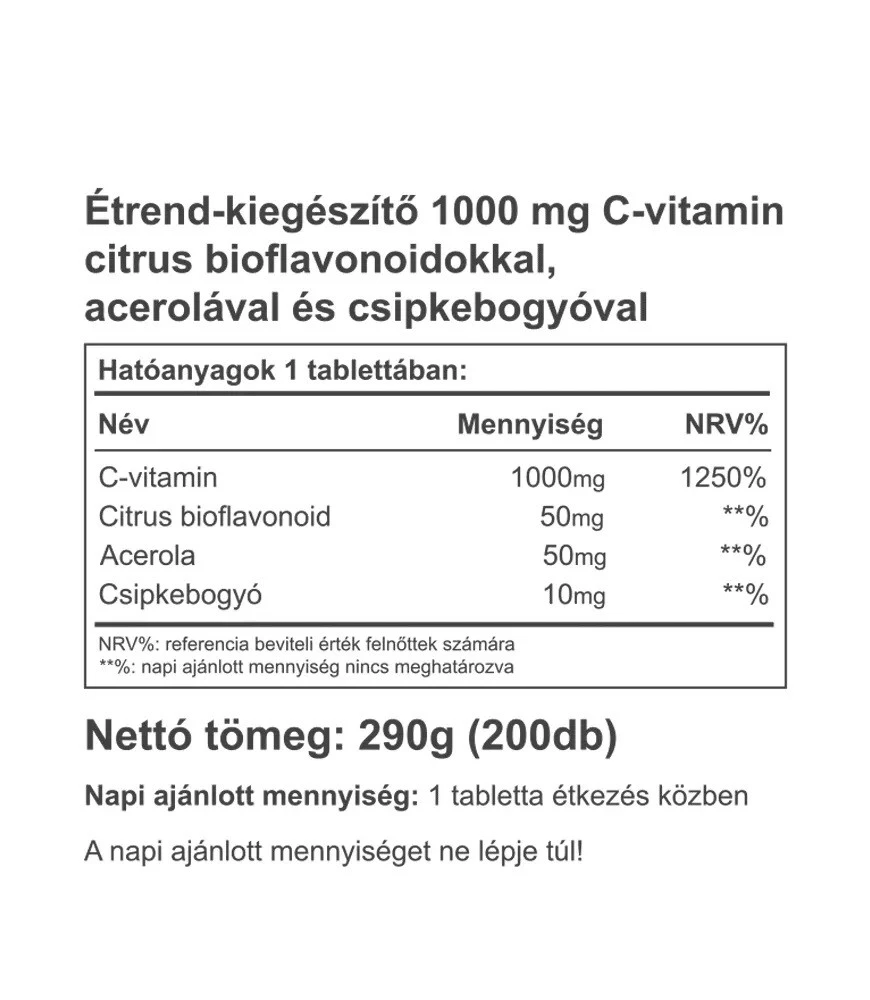 Vitamine C Vitaking 1000 mg avec 50 mg de bioflavonoïdes d'agrumes et d'acérola (200 comprimés) – Image 2