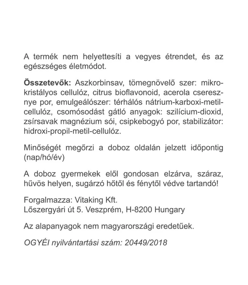 Vitamine C Vitaking 1000 mg avec 50 mg de bioflavonoïdes d'agrumes et d'acérola (200 comprimés) – Image 5