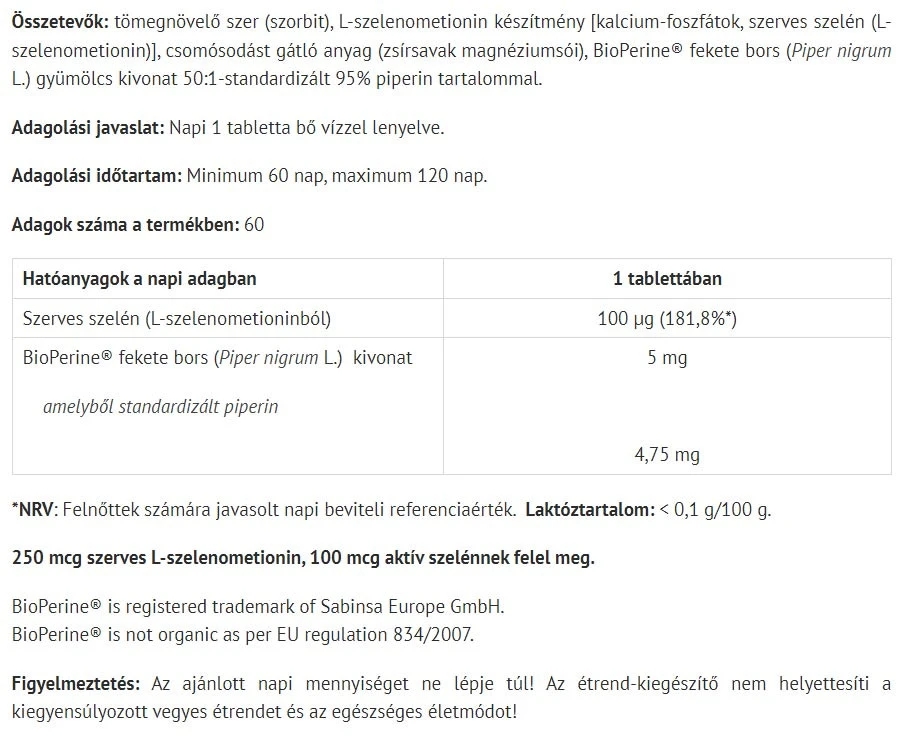 Sélénium Extra Natur Tanya (60 comprimés) – Image 2