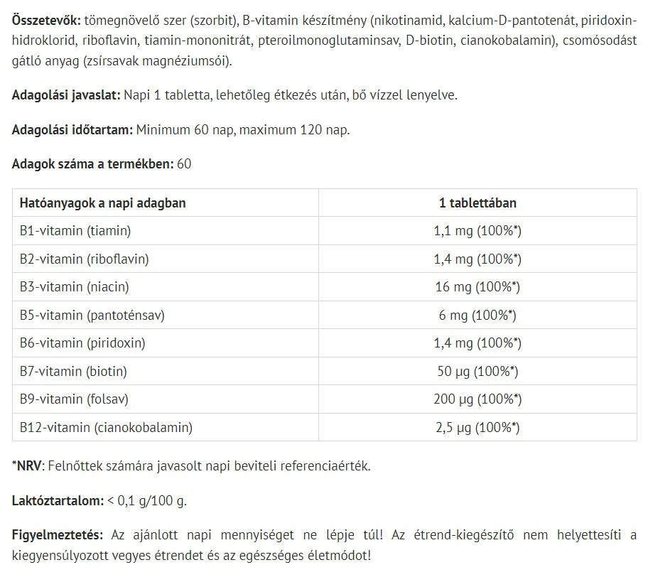 Complexe de vitamine B végétalien Natur Tanya (60 comprimés) – Image 2