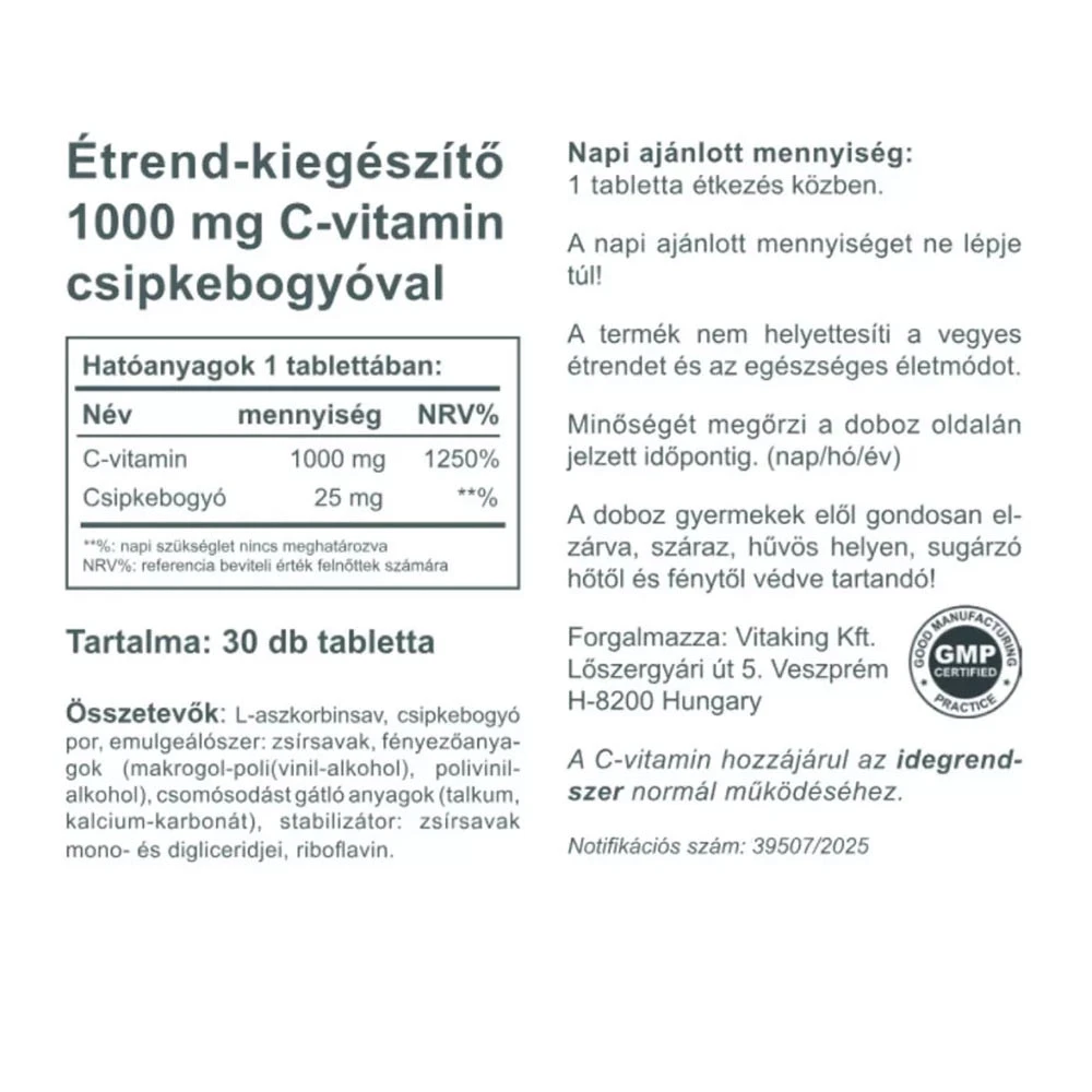 Vitamine C-1000 mg avec 25 mg d'églantier (30 comprimés) – Image 2