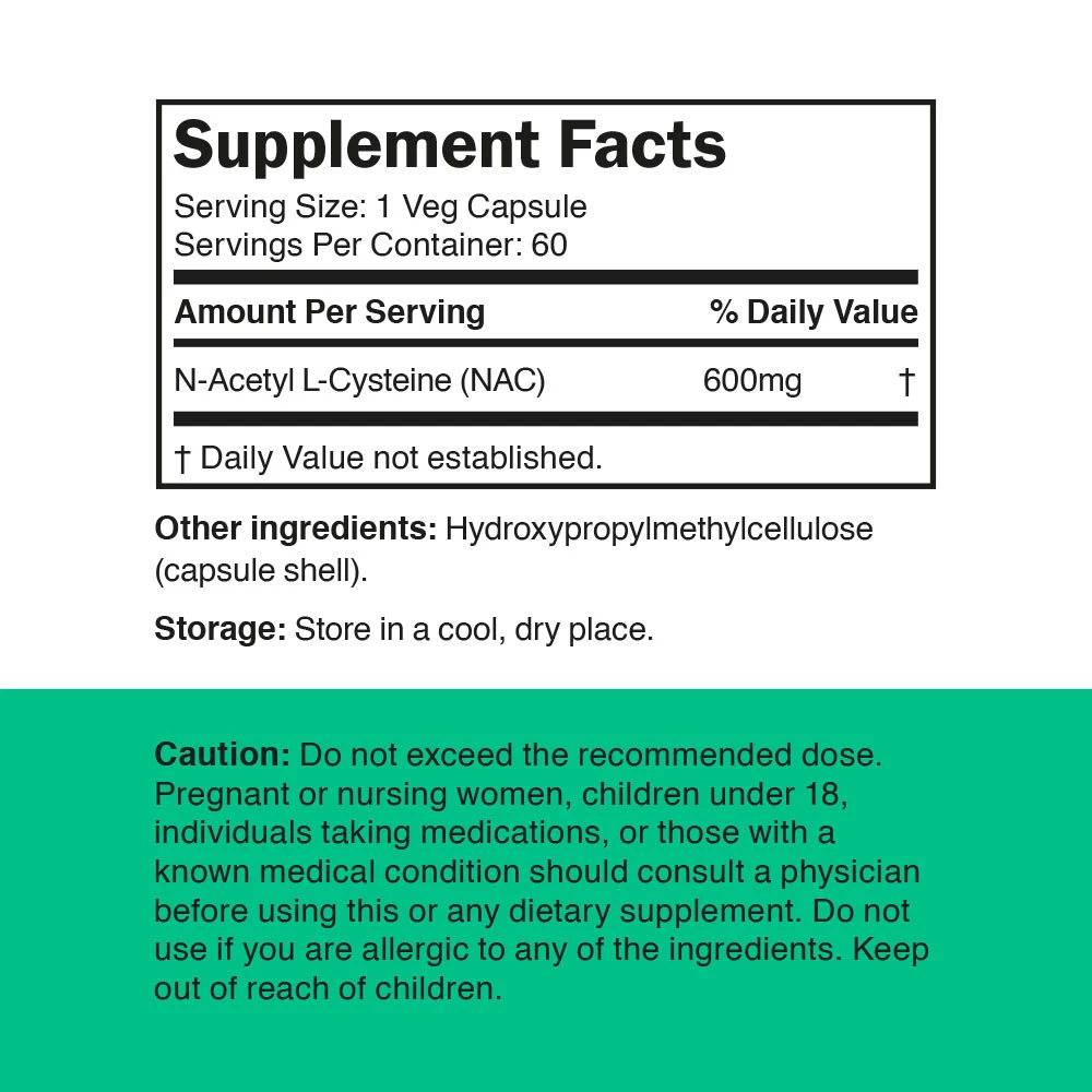 Vitamine360 NAC 600 mg - N-Acétyl L-Cystéine (60 capsules végétales) – Image 2