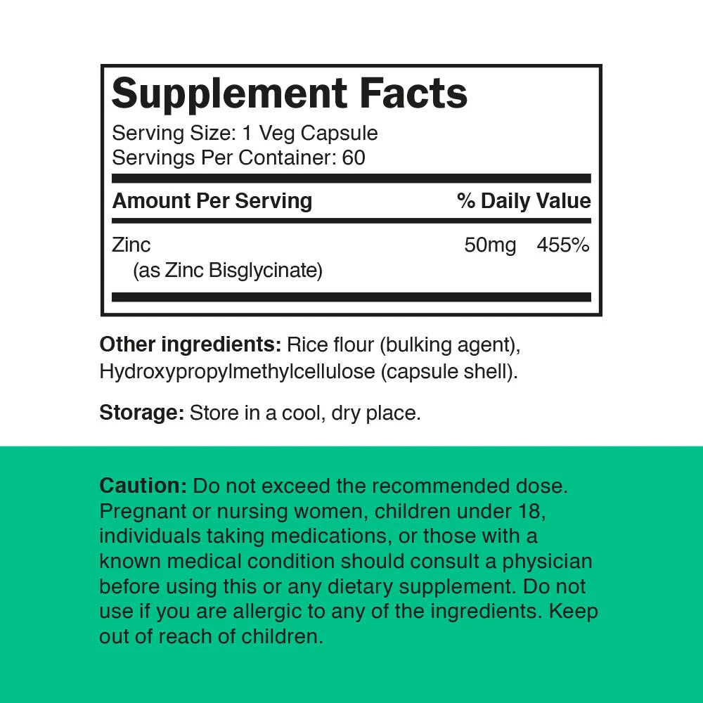 Zinc Bisglycinate 50 mg (60 capsules végétales) – Image 2
